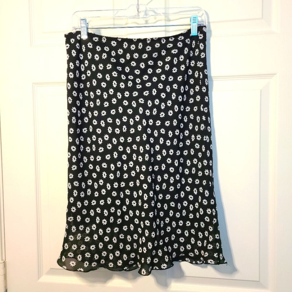 Vintage 90s Heart Soul Black and White Daisy Midi Skirt Size L